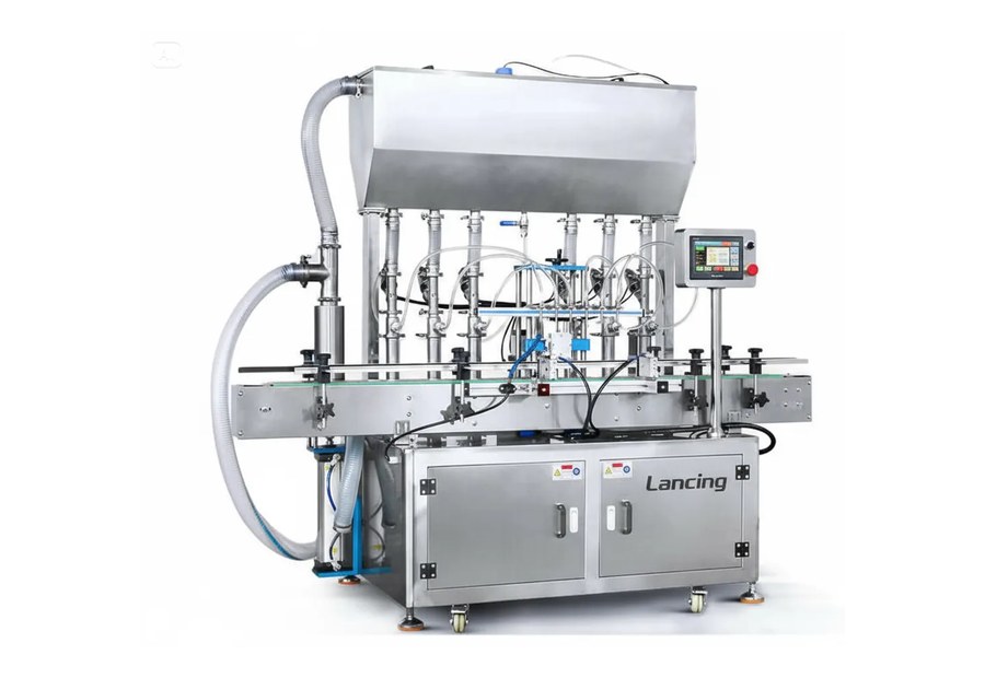Product image of a line-ready paste filling machine with conveyor