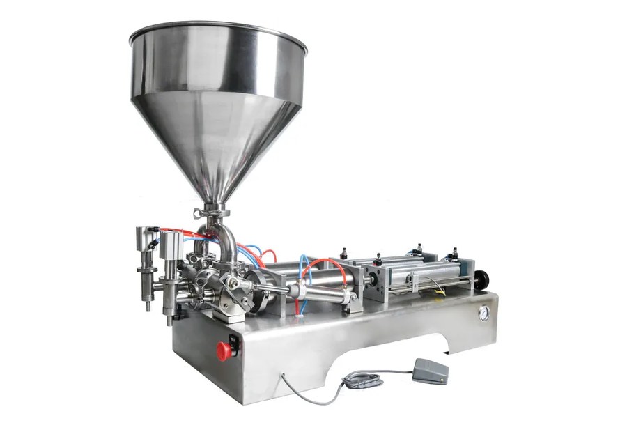 Product image of a semi-automatic twin-head paste filling machine